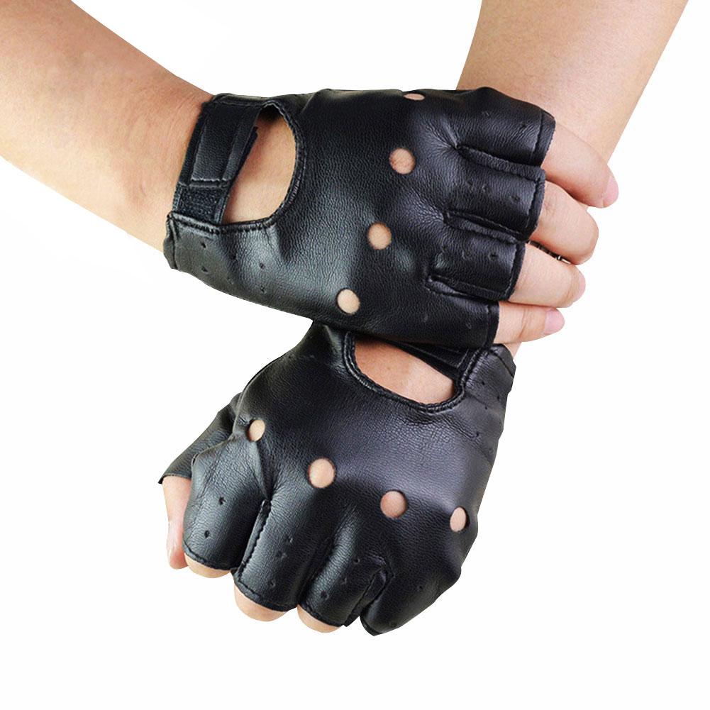 Workout Glove Gym - Punk Fingerless Gloves PU Leather Punk