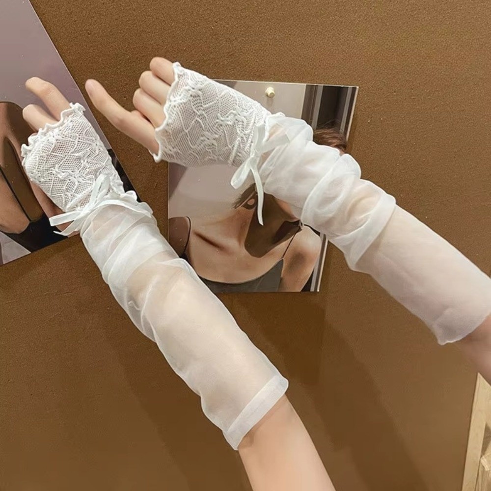 Y2K Lace Ruffle Mesh Gloves Sh - Fingerless Glove Knit incelemesi ve fiyatı